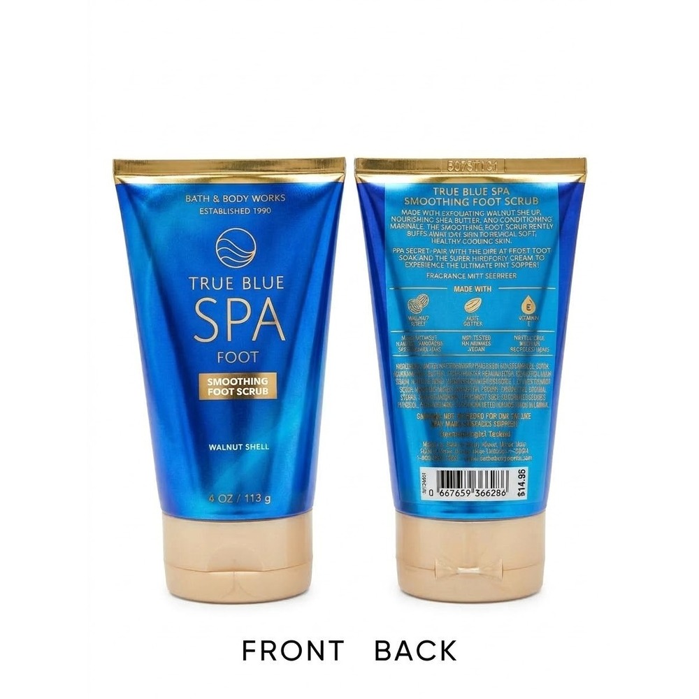 Bath & Body Works True Blue Spa Smoothing Foot Scrub Walnut Shell 4 oz Mint